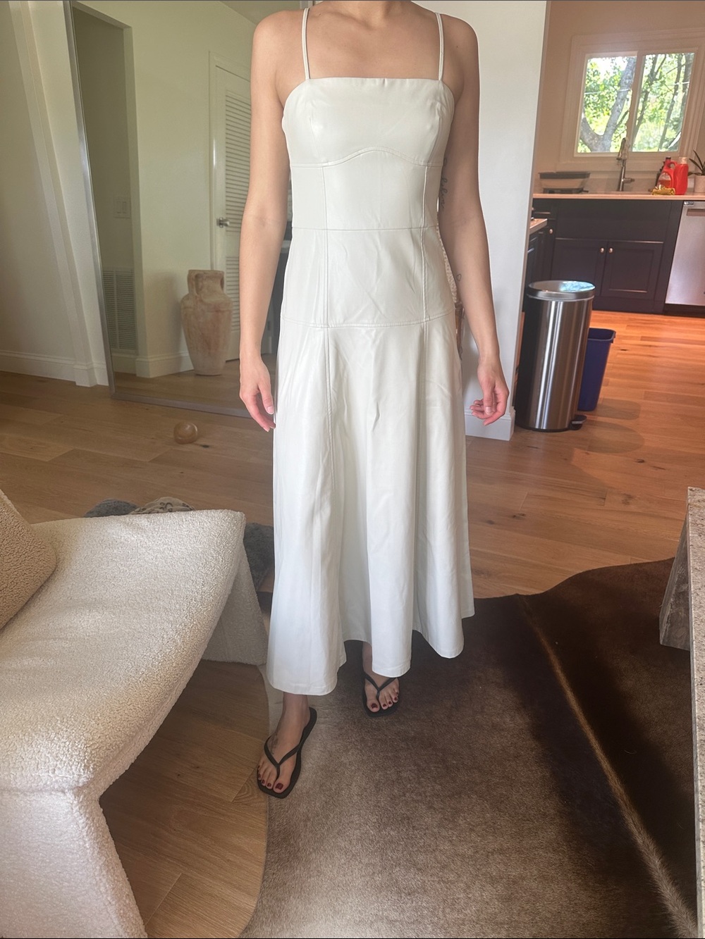 Zara Off White Vegan Leather Maxi Dress Sz M/S - Picture 3 of 4